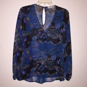 Dark Turquoise/Black Sheer Peasant Blouse